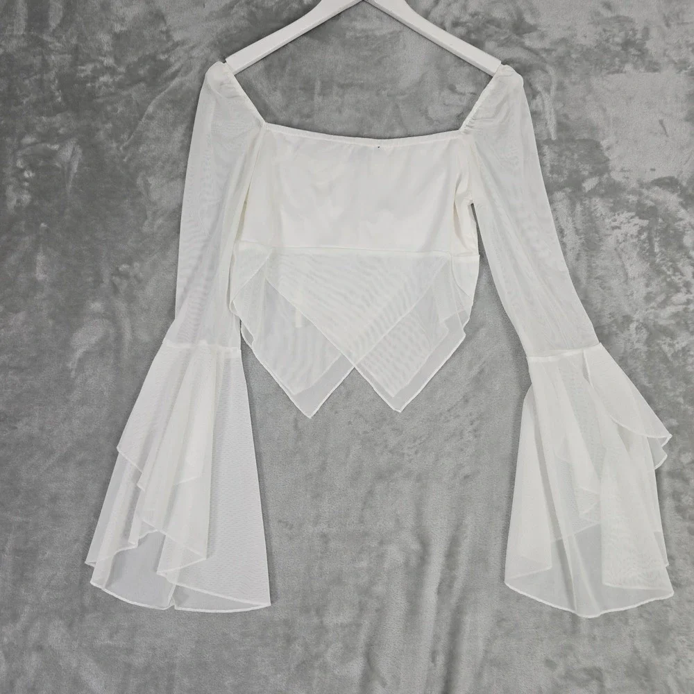 Current Mood Sheer Mesh Crop Top White‎ L Fairy Y2K Angel Festival Rave